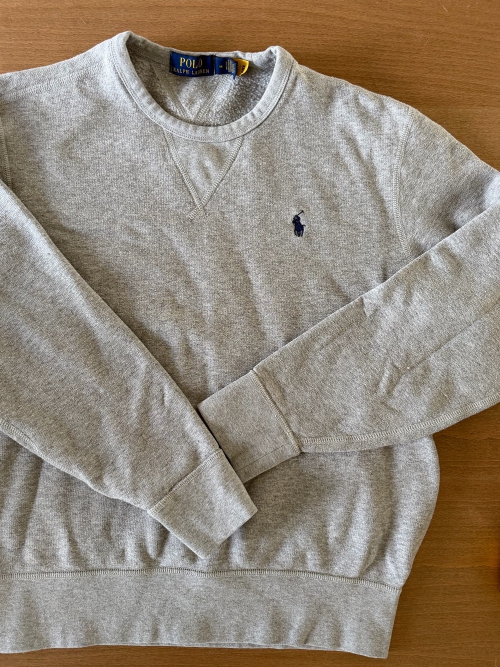 POLO RALPH LAUREN Classic Light Gray Crewneck Sweatshirt with Navy Pony, Size M